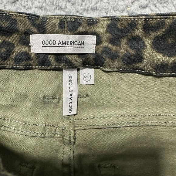 Good American Good Waist Crop Skinny Jeans Stretch Denim Olive Sage Leopard 4 27 - Picture 7 of 9